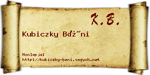 Kubiczky Béni névjegykártya
